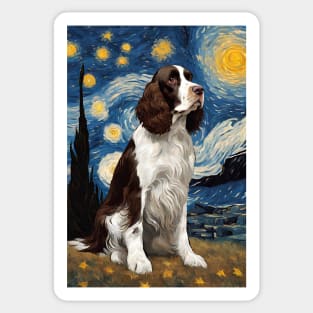 English Springer Spaniel Dog Breed Painting in a Van Gogh Starry Night Art Style Sticker